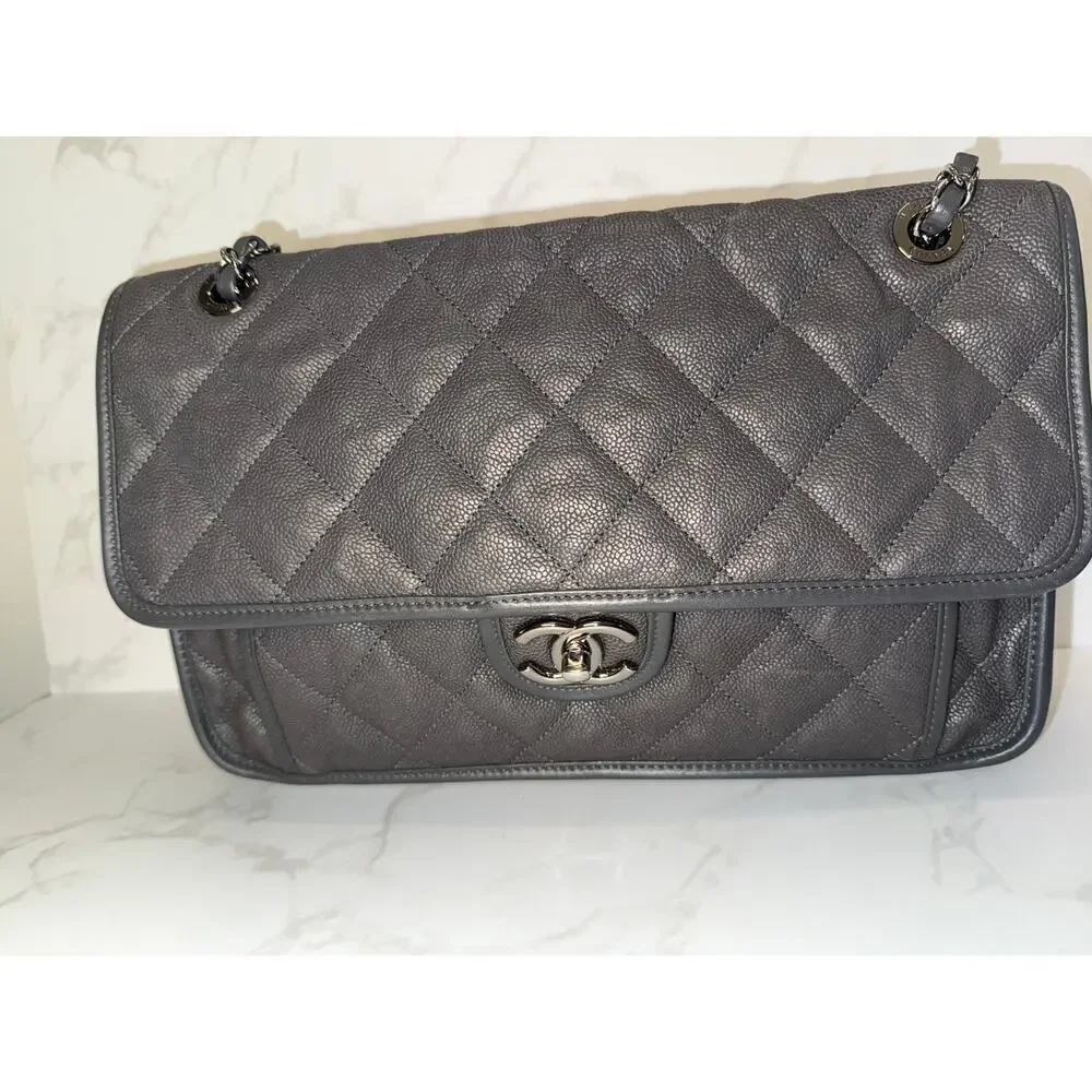 Chanel French Riviera Flap Bag in Dark Grey Caviar